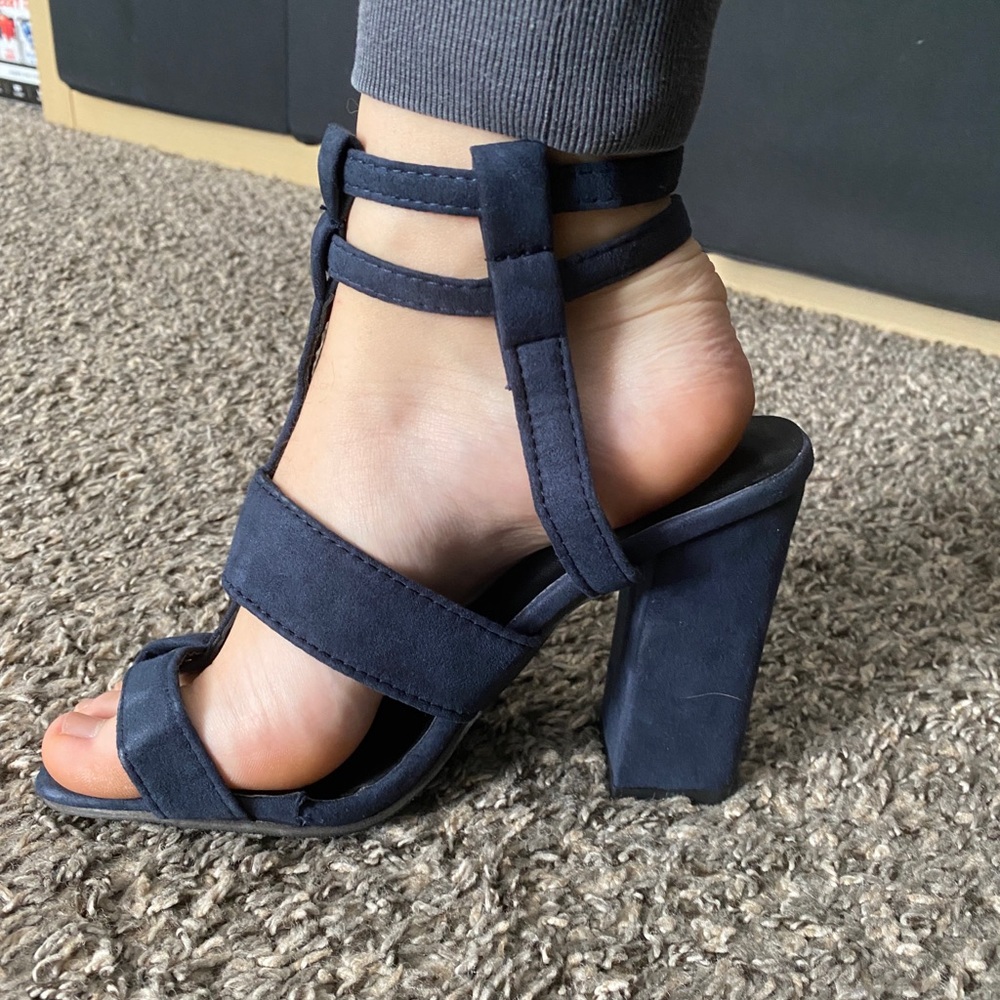 Blue strapped heels